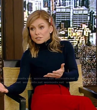 Kelly's turtleneck sweater and red flared pants on Live with Kelly and Ryan