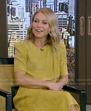 Kelly's yellow corduroy midi dress on Live with Kelly and Ryan