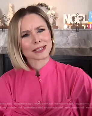 Kristen Bell's pink layered button down dress on The Drew Barrymore Show