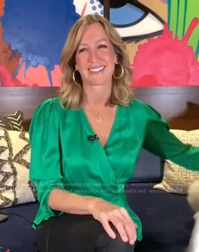 Lara's green satin wrap top on Good Morning America
