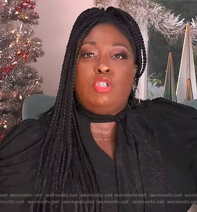 Loni's black drape tie neck blouse on The Real