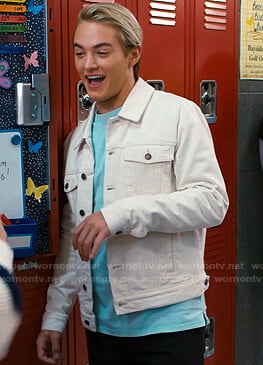 Mac's white mermaid print denim jacket on Saved By The Bell