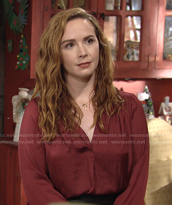 Mariah's red satin blouse on The Young and the Restless