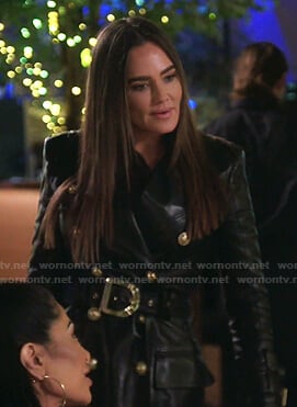 Meredith's black leather belted coat on The Real Housewives of Salt Lake City