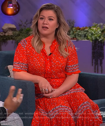 Kelly's red floral tie waist dress on The Kelly Clarkson Show