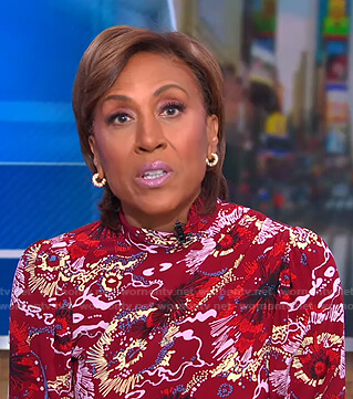 Robin's red floral mock neck dress on Good Morning America