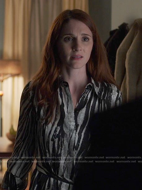 Sabrina's zebra print shirtdress on The Flight Attendant