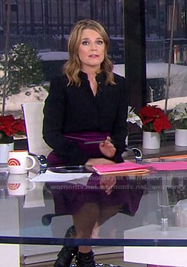 Savannah's black ruffle cuff blouse and purple skirt on Today