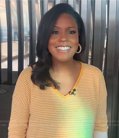 Sheinelle's yellow striped v-neck top on Today