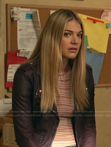Tami's purple moto jacket on Shameless