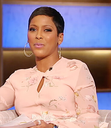 Tamron's pink floral keyhole dress on Tamron Hall Show