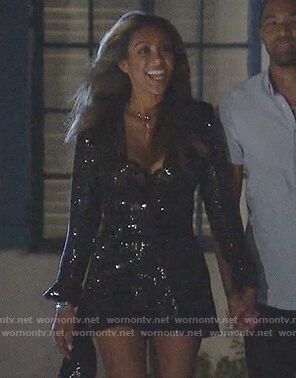 Tayshia's black sequin romper on The Bachelorette