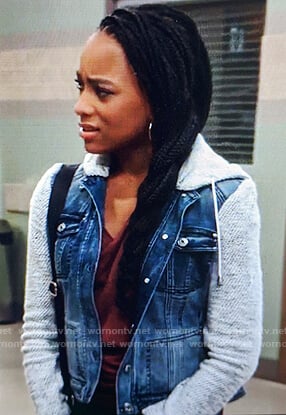 Trina's denim knit hooded jacket on General Hospital