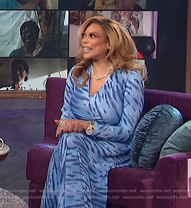Wendy's blue tiger stripe ribbed dress on The Wendy Williams Show