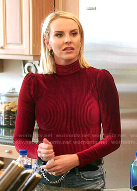 Whitney's red velvet top on The Real Housewives of Salt Lake City