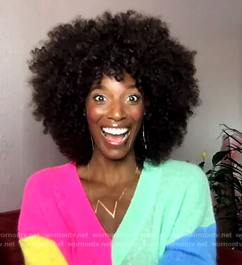 Zainab Johnson's neon colorblock sweater on The Drew Barrymore Show