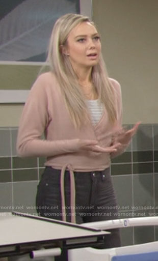 Abby's pink wrap sweater on The Young and the Restless