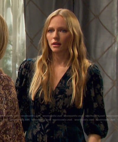 Abigail's green floral velvet dress on Days of our Lives
