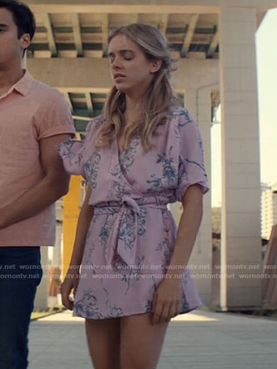 Bette's purple floral wrap dress on Tiny Pretty Things