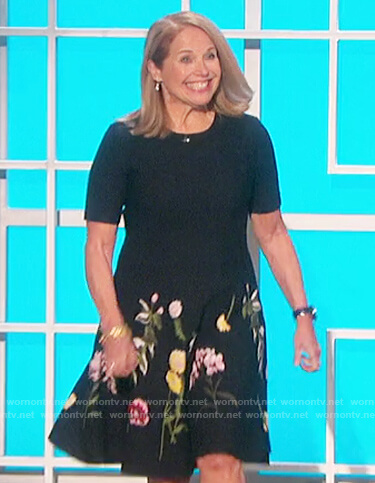 Katie Couric's black floral embroidered dress on The Talk