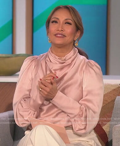 Carrie's pink cowl neck blouse on The Talk