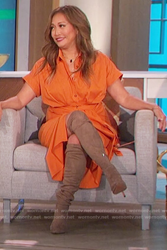 Carrie's orange tie waist shirtdress on The Talk