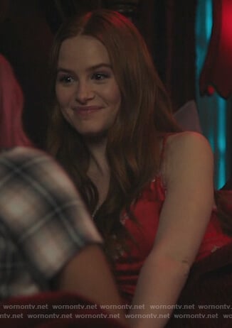 Cheryl's red lace trim cami on Riverdale