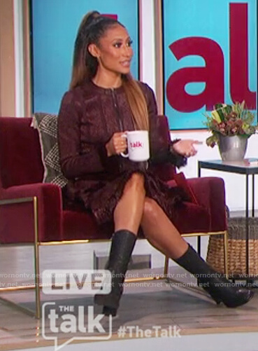 Elaine's burgundy metallic dress on The Talk