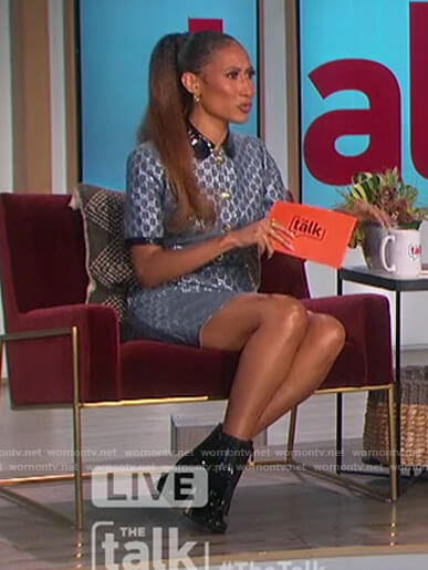 Elaine's blue Gucci monogram dress on The Talk