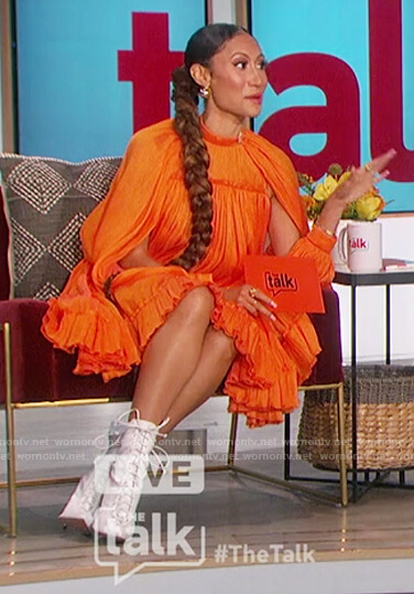 Elaine's orange silk mini dress on The Talk