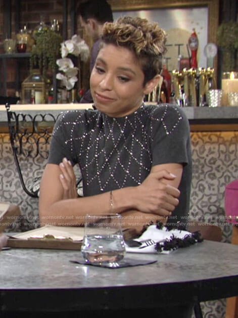 Elena's grey studded dress on The Young and the Restless