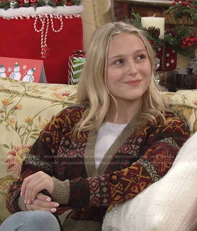 Faith's printed cardigan on The Young and the Restless