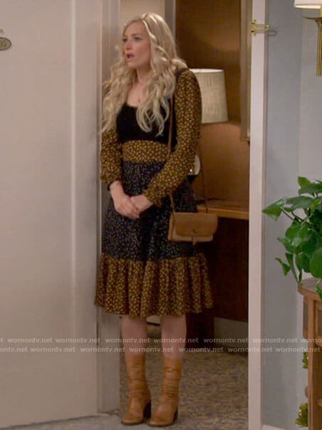 Gemma's mixed print long sleeve dress on The Neighborhood