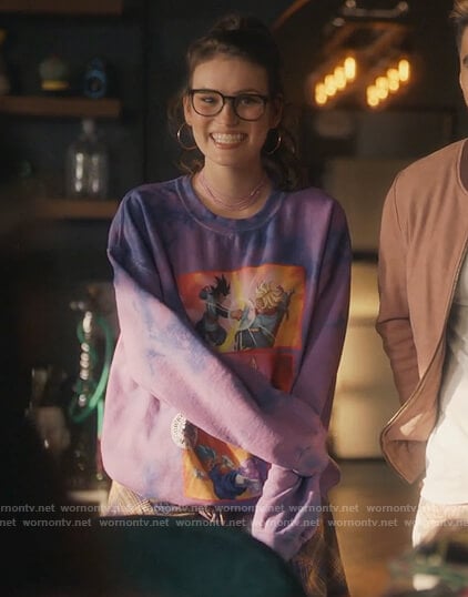 Heidi's purple Dragon Ball Z graphic sweatshirt on Grown-ish