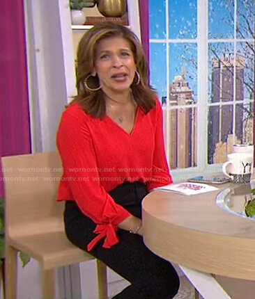 Hoda's red tie cuff sweater on Today