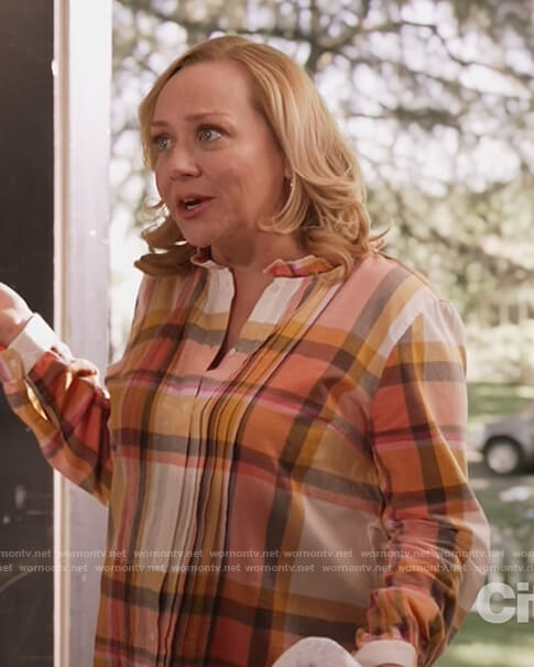 Janine's orange plaid blouse on Black-ish
