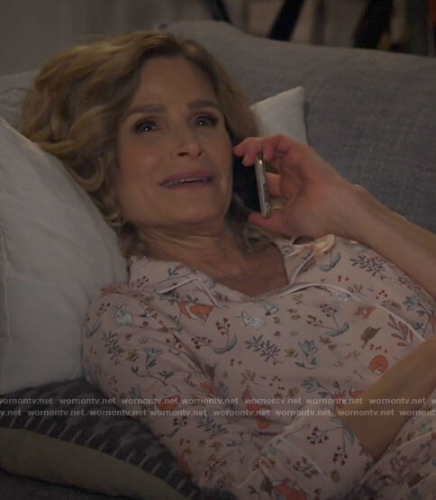 Jean's woodland print pajamas on Call Your Mother