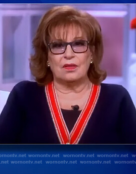 Joy's navy contrast trim cardigan on The View