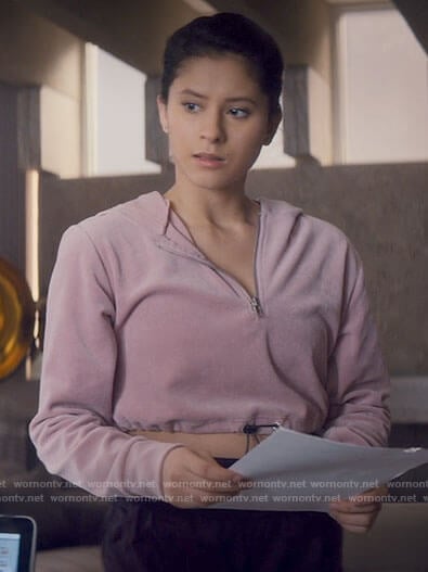 June's pink cropped hoodie on Tiny Pretty Things