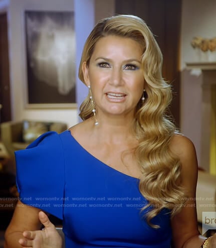 Kary's blue one-shoulder top on The Real Housewives of Dallas