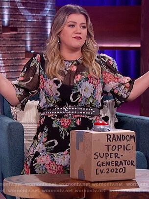 Kelly's black floral sheer mini dress on The Kelly Clarkson Show