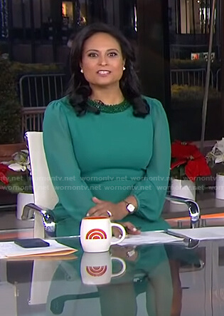 Kristen's green embellished neck dress on Today