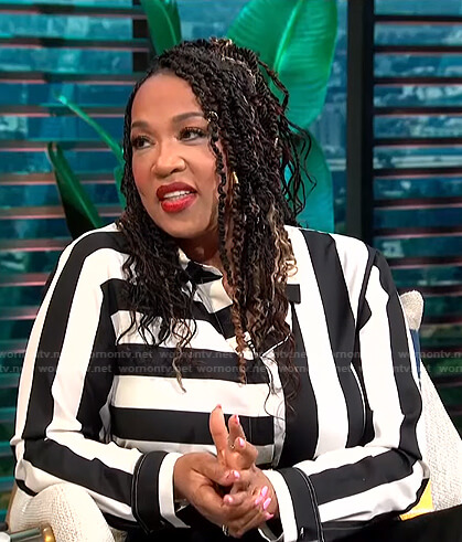 Kym's mixed stripe shirt on E! News Daily Pop
