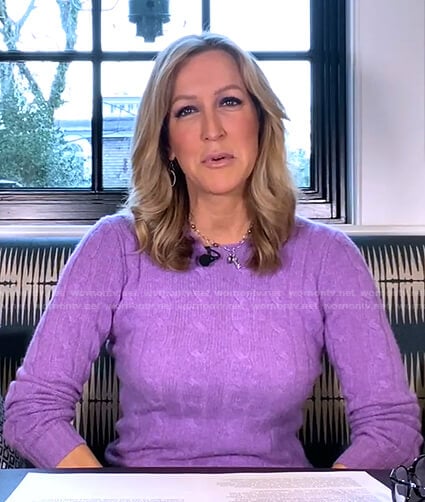 Lara's lilac cable knit sweater on Good Morning America