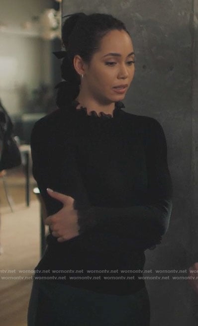 Macy's black ruffle trim sweater on Charmed