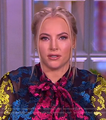 Meghan's printed tie neck blouse on The View