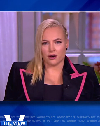Meghan's black contrast trim double breasted blazer on The View