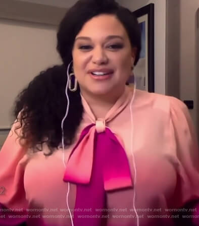 Michelle's Buteau's pink ombre tie neck blouse on The Wendy Williams Show