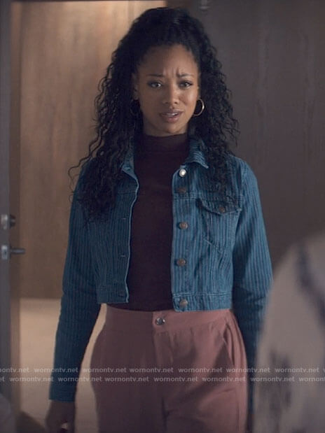 Neveah's striped denim jacket on Tiny Pretty Things