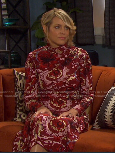 Nicole's red floral mock neck dress on Days of our Lives